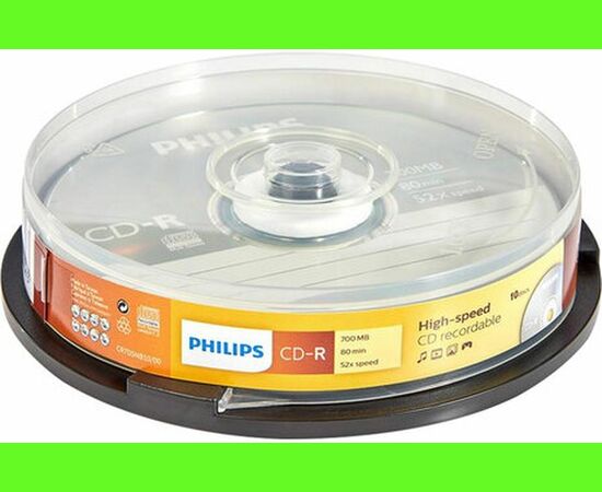  Диск CD-R Philips CR7D5SB10/97 700Mb, 52х, Cake Box (10) 