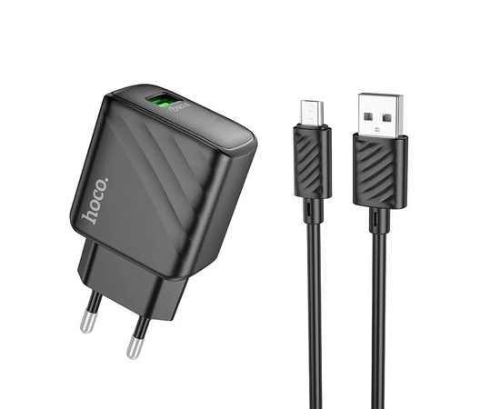  Блок питания сетевой 1 USB HOCO CS21A Rich, 3000mA, пластик, QC3.0, кабель USB - микро USB, цвет: чёрный (1/32/192) 
