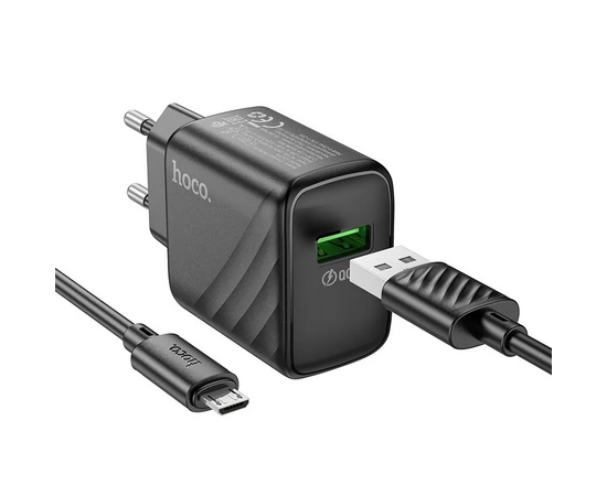  Блок питания сетевой 1 USB HOCO CS21A Rich, 3000mA, пластик, QC3.0, кабель USB - микро USB, цвет: чёрный (1/32/192) 