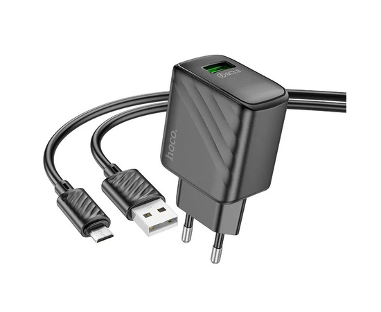 Блок питания сетевой 1 USB HOCO CS21A Rich, 3000mA, пластик, QC3.0, кабель USB - микро USB, цвет: чёрный (1/32/192) 
