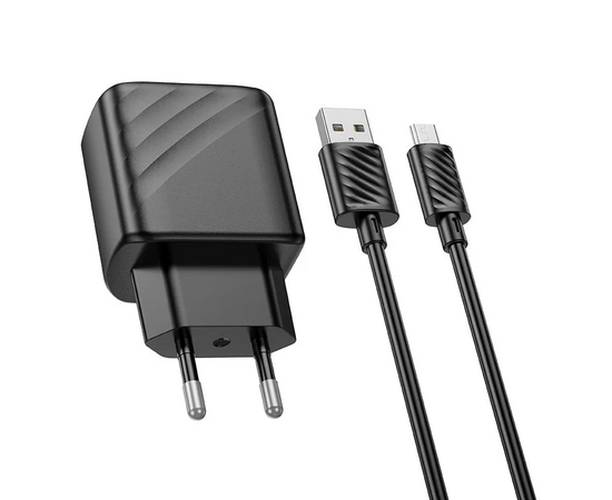  Блок питания сетевой 1 USB HOCO CS21A Rich, 3000mA, пластик, QC3.0, кабель USB - микро USB, цвет: чёрный (1/32/192) 