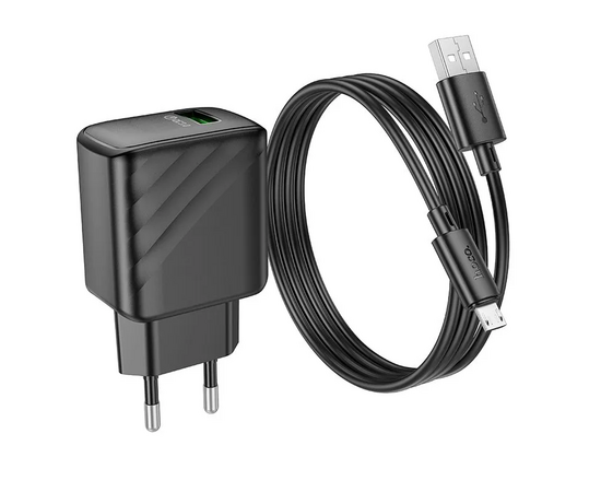  Блок питания сетевой 1 USB HOCO CS21A Rich, 3000mA, пластик, QC3.0, кабель USB - микро USB, цвет: чёрный (1/32/192) 