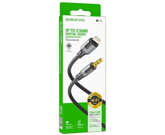  Аудио кабельBOROFONE BL19/ AUX аудио кабель/3.5 mm jack - Lightning/ 1m/ черный 
